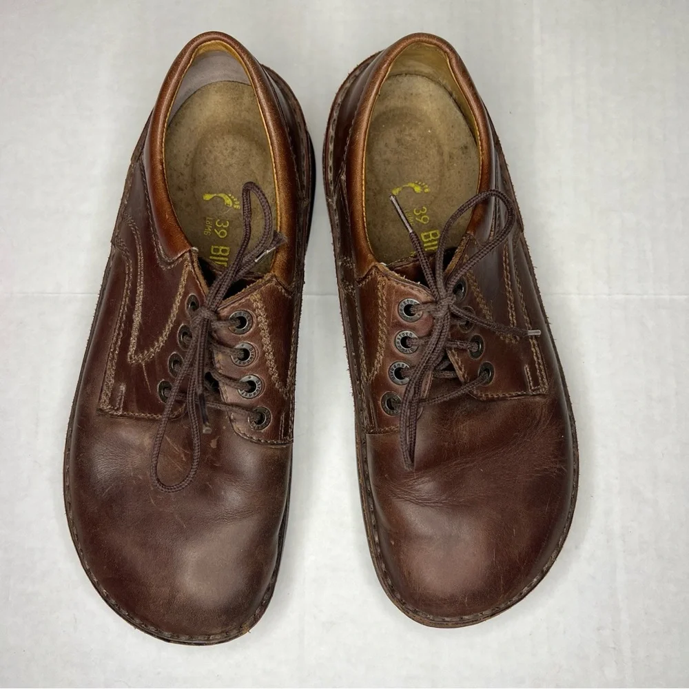 Birkenstock Unisex Brown Leather Oxfords EU 39 W 8, M6 - Picture 2 of 11